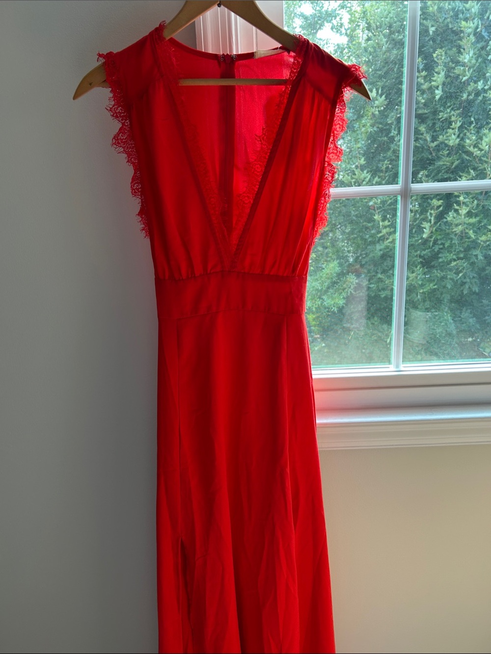 NWT Altar’d State Red Lace-Trim Deep V Maxi Dress - Women